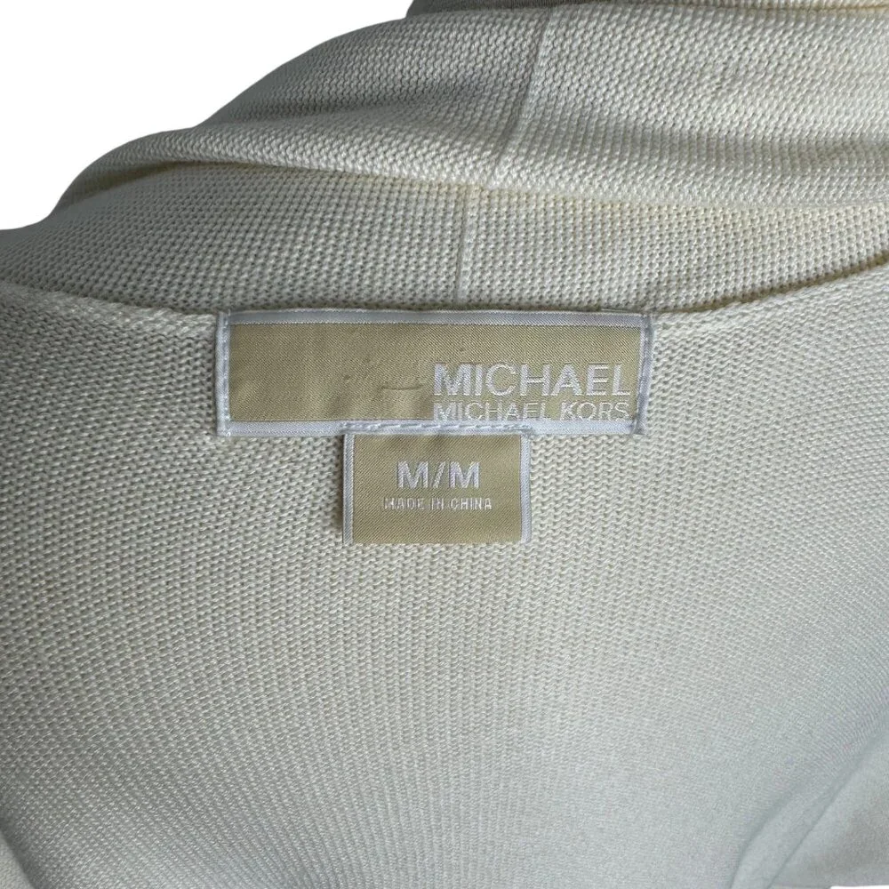 Michael Kors Womens Open Front Cardigan Sweater‎ Medium Ivory Cotton & Rayon